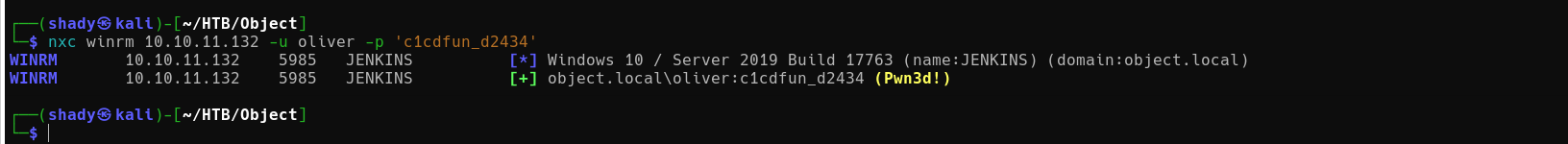 oliver authenticated over WinRM